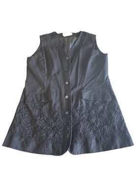 Jennifer Eden Black Embroidered Linen Vest Size 11/12
